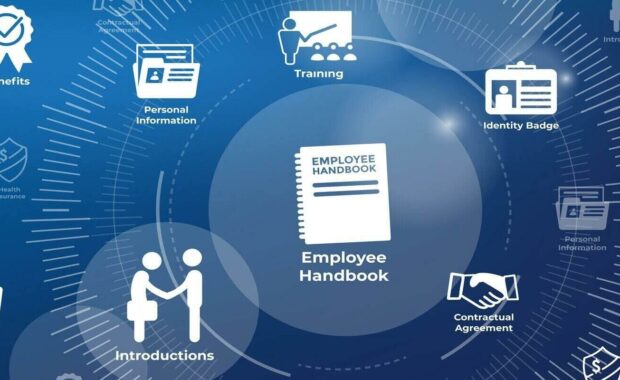 new employee hiring process icon set w handbook